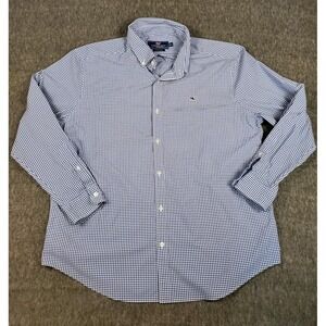 Vineyard Vines Whale Shirt Mens 2XL Button XXL Nylon Stretch Blue Gingham Check
